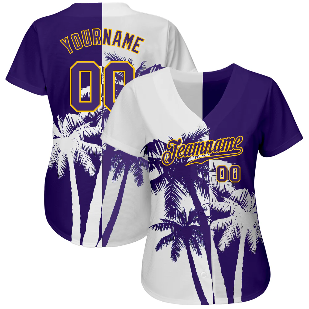 Personalized Purple White Hawaii Coconut Trees Custom Name Number Sublimation Uniform - Image 3