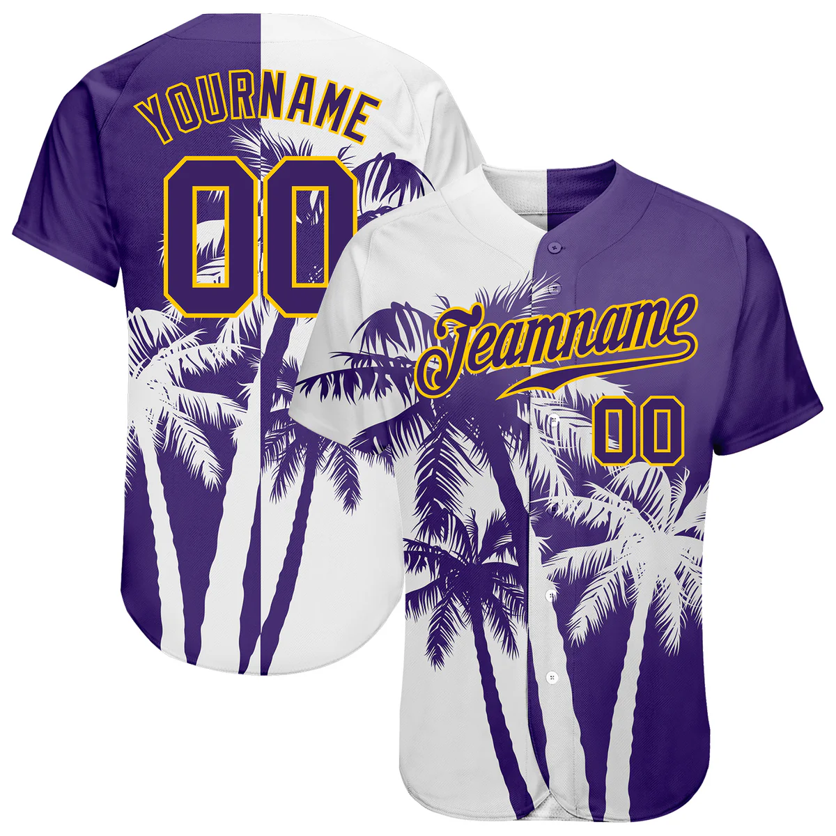 Personalized Purple White Hawaii Coconut Trees Custom Name Number Sublimation Uniform