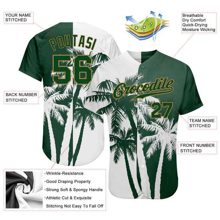 Personalized Green White Hawaii Coconut Trees Custom Name Number Sublimation Uniform - Image 4