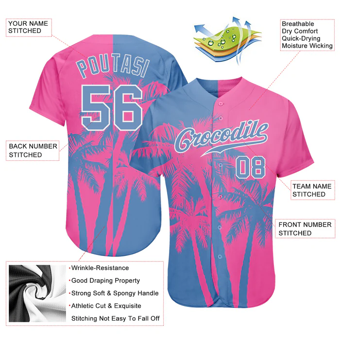 Personalized 3D Pattern Design Hawaii Coconut Trees Pink Blue Custom Name Number Sublimation Uniform - Image 4