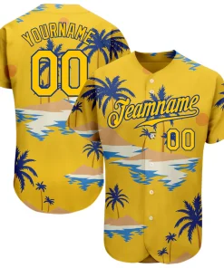 Personalized Yellow Royal Sun Beach Hawaii Palm Trees Custom Name Number Sublimation Uniform