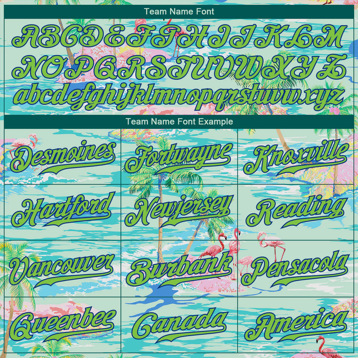 Personalized Blue Neon Green Beach Hawaii Palm Trees And Flamingo Custom Name Number Sublimation Uniform - Image 6