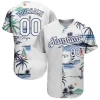 Personalized White Navy 3D Pattern Design Hawaii Palm Trees Island And Sailboat Custom Name Number Sublimation Uniform