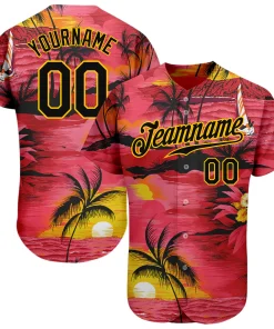 Personalized Red Yellow Sun Beach Hawaii Palm Trees Custom Name Number Sublimation Uniform