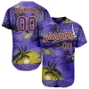 Personalized Neon Purple Hawaii Palm Trees And Beach Sunrise Custom Name Number Sublimation Uniform
