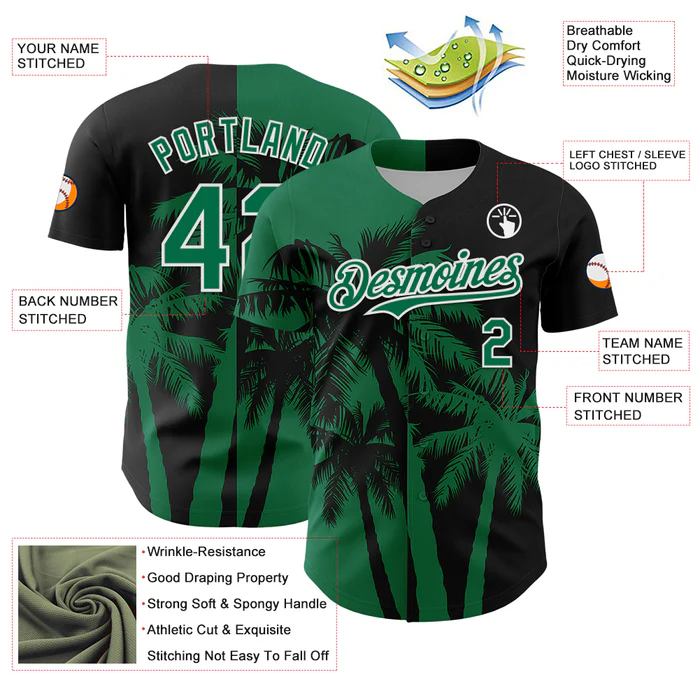 Personalized Black Green Hawaii Palm Trees Tropical Custom Name Number Sublimation Uniform - Image 4