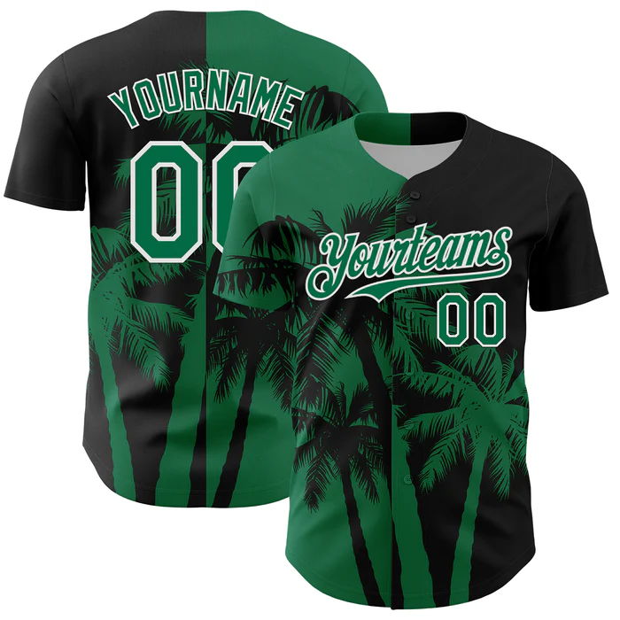 Personalized Black Green Hawaii Palm Trees Tropical Custom Name Number Sublimation Uniform - Image 2