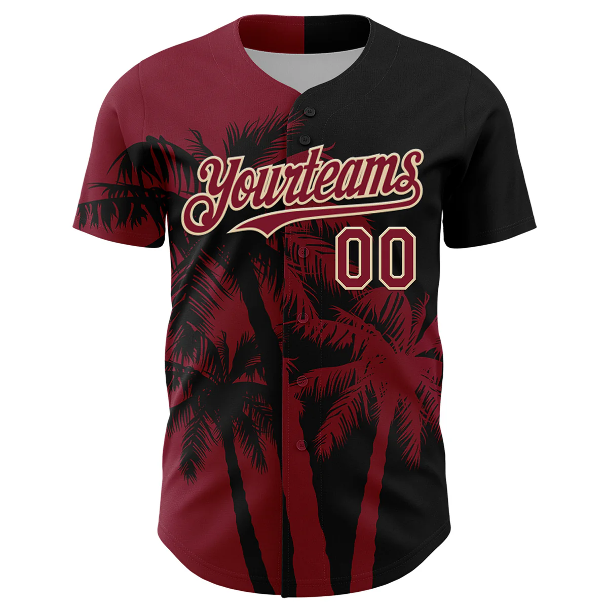 Personalized Black Crimson Hawaii Palm Trees Tropical Custom Name Number Sublimation Uniform - Image 3