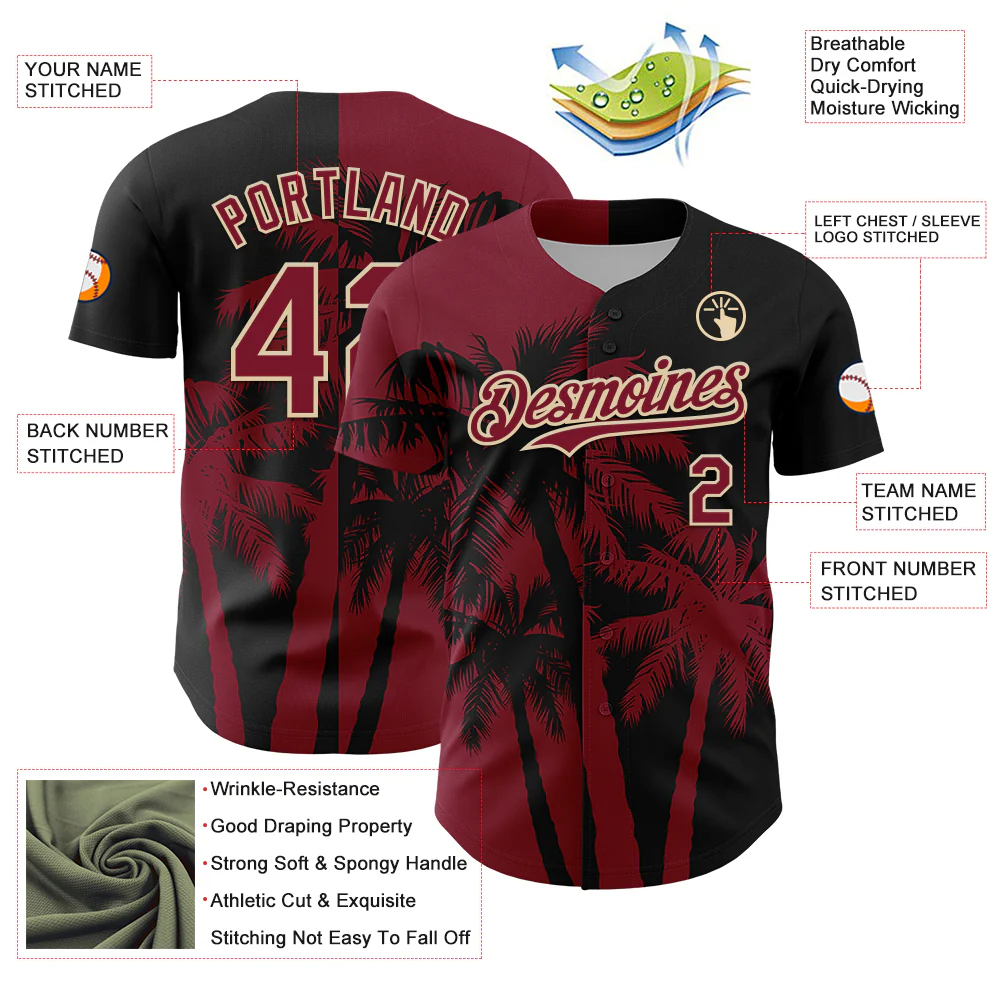 Personalized Black Crimson Hawaii Palm Trees Tropical Custom Name Number Sublimation Uniform - Image 4