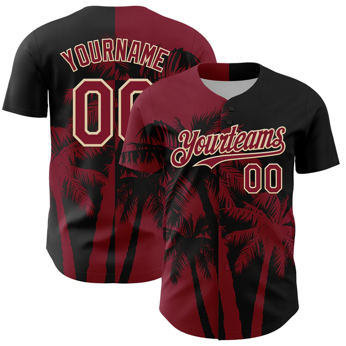 Personalized Black Crimson Hawaii Palm Trees Tropical Custom Name Number Sublimation Uniform