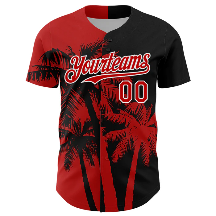 Personalized Black Red Hawaii Palm Trees Tropical Custom Name Number Sublimation Uniform - Image 3