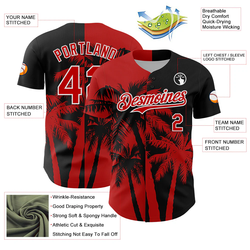 Personalized Black Red Hawaii Palm Trees Tropical Custom Name Number Sublimation Uniform - Image 4