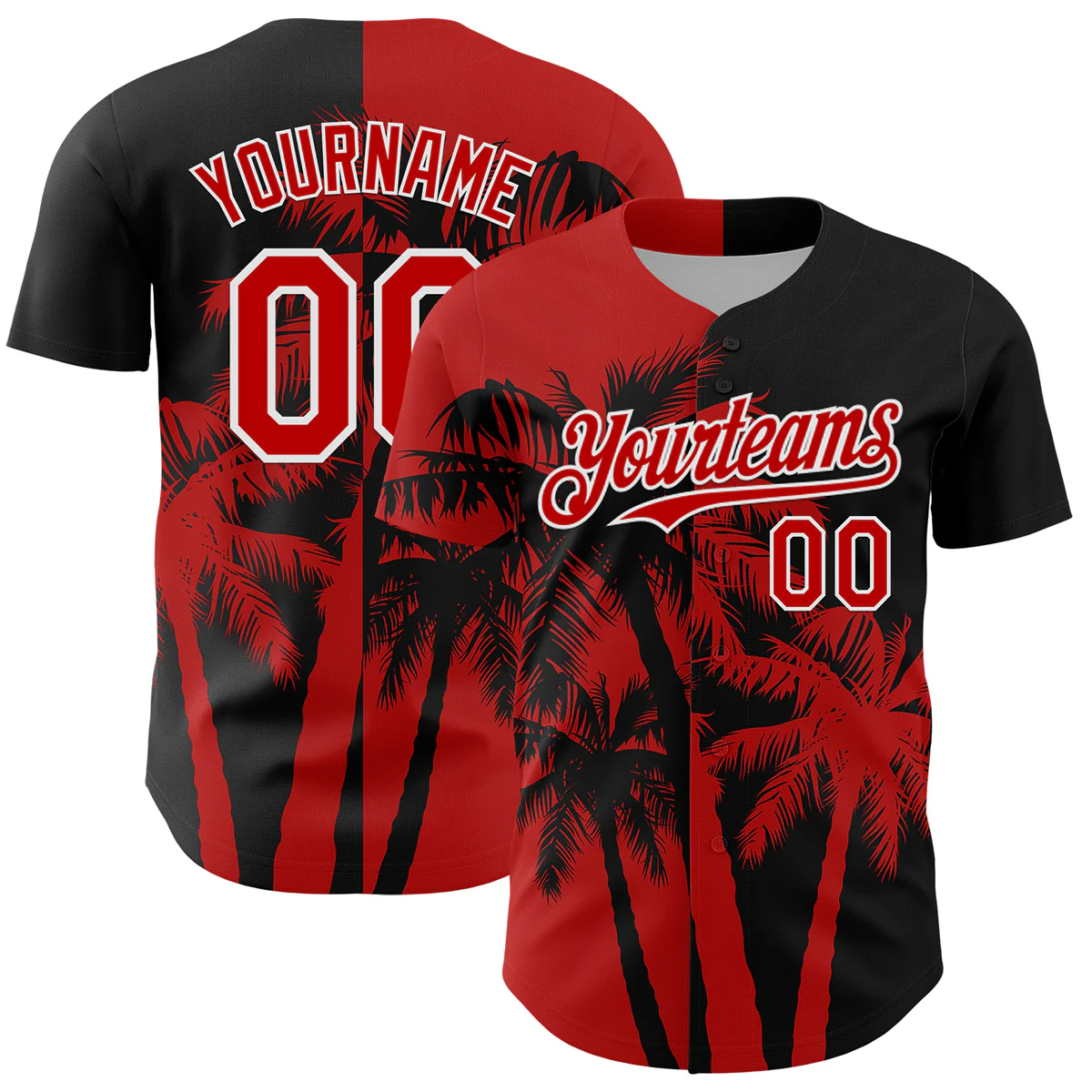 Personalized Black Red Hawaii Palm Trees Tropical Custom Name Number Sublimation Uniform