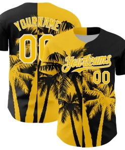 Personalized Black Yellow Hawaii Palm Trees Tropical Custom Name Number Sublimation Uniform