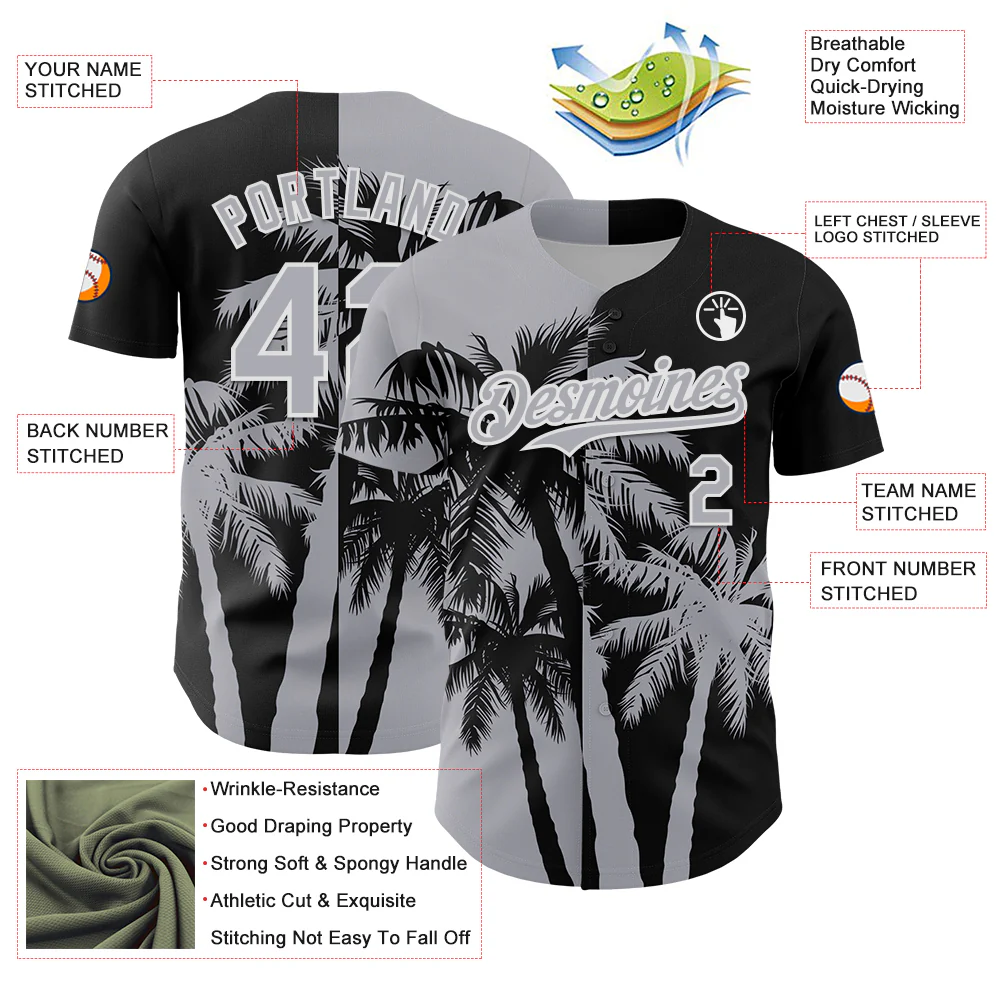 Personalized Black Grey Hawaii Palm Trees Tropical Custom Name Number Sublimation Uniform - Image 4