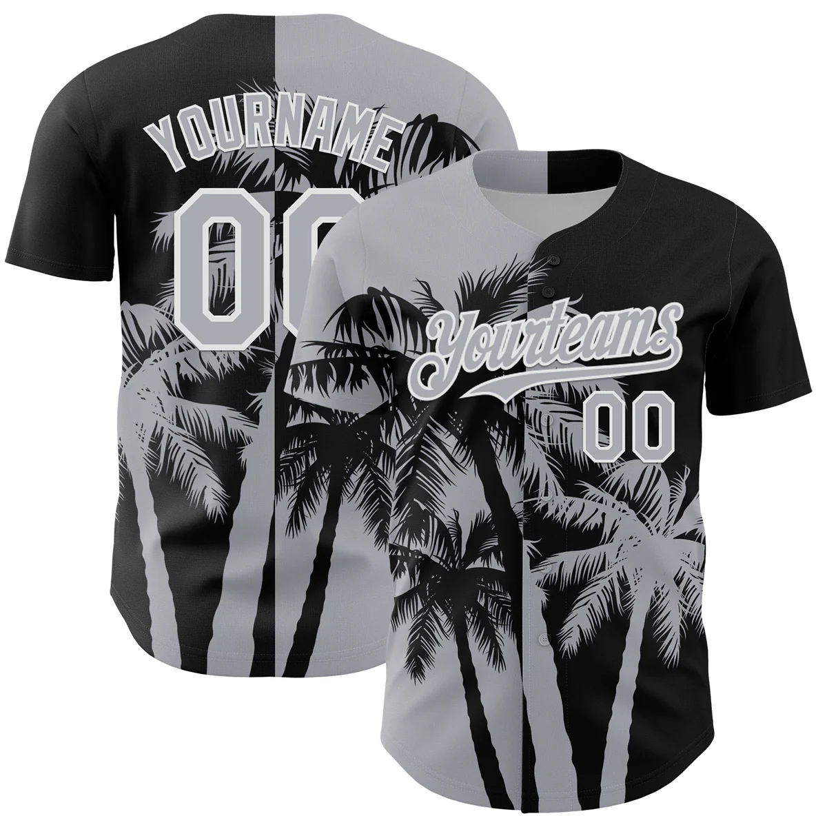 Personalized Black Grey Hawaii Palm Trees Tropical Custom Name Number Sublimation Uniform