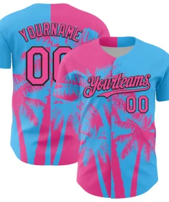Personalized Aqua Blue Pink Hawaii Palm Trees Tropical Custom Name Number Sublimation Uniform