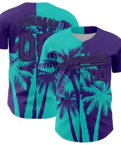 Personalized Purple Aqua Blue Hawaii Palm Trees Tropical Custom Name Number Sublimation Uniform