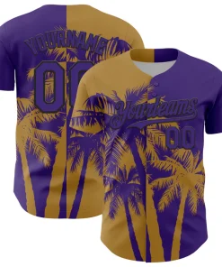 Personalized Purple Old Gold Hawaii Palm Trees Tropical Custom Name Number Sublimation Uniform