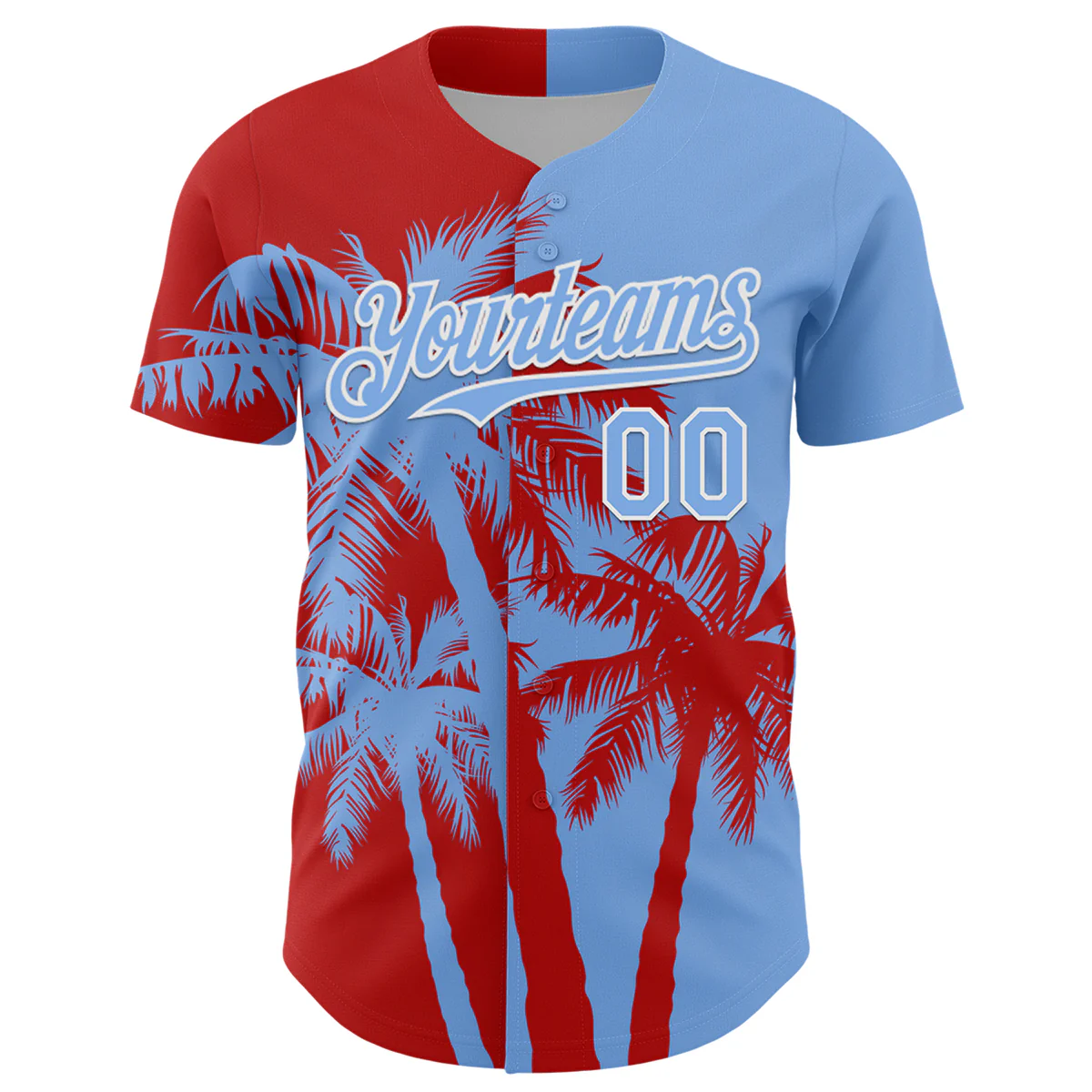Personalized Blue Red Hawaii Palm Trees Tropical Coconut Custom Name Number Sublimation Uniform - Image 3