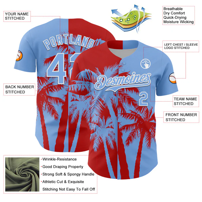 Personalized Blue Red Hawaii Palm Trees Tropical Coconut Custom Name Number Sublimation Uniform - Image 4
