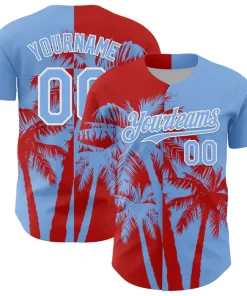 Personalized Blue Red Hawaii Palm Trees Tropical Coconut Custom Name Number Sublimation Uniform
