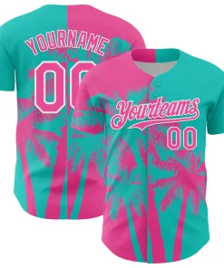 Personalized Green Pink Hawaii Palm Trees Tropical Coconut Custom Name Number Sublimation Uniform