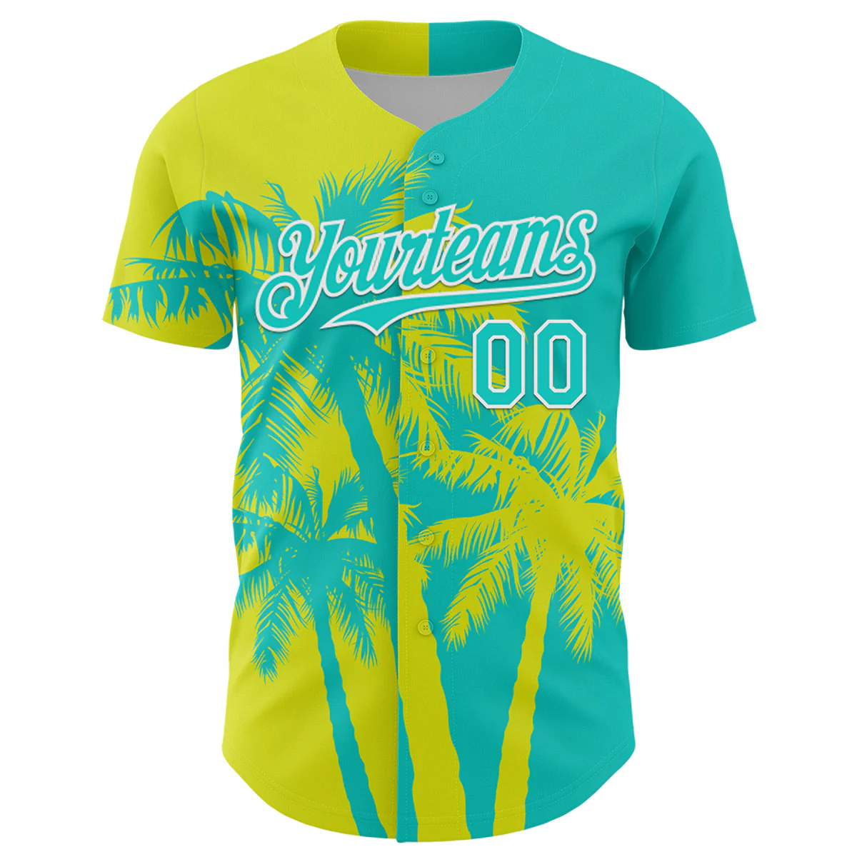 Personalized Aqua Neon Yellow Hawaii Palm Trees Tropical Coconut Custom Name Number Sublimation Uniform - Image 3
