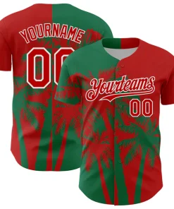 Personalized Red Kelly Green Hawaii Palm Trees Tropical Coconut Custom Name Number Sublimation Uniform