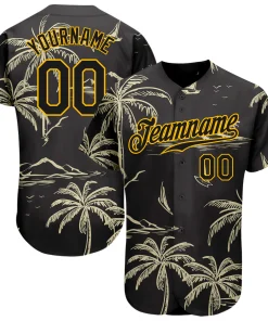 Personalized Black Gold Hawaii Palm Trees Island And Sailboat Custom Name Number Sublimation Uniform