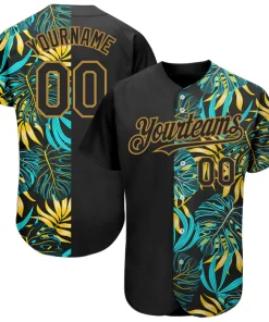Personalized Black Gold 3D Pattern Design Hawaii Tropical Palm Leaves Custom Name Number Sublimation Uniform