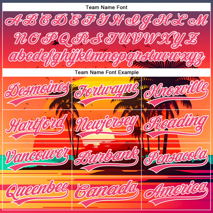 Personalized Neon Pink Hawaii Palm Trees And Beach Sunrise Custom Name Number Sublimation Uniform - Image 5