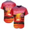 Personalized Neon Pink Hawaii Palm Trees And Beach Sunrise Custom Name Number Sublimation Uniform