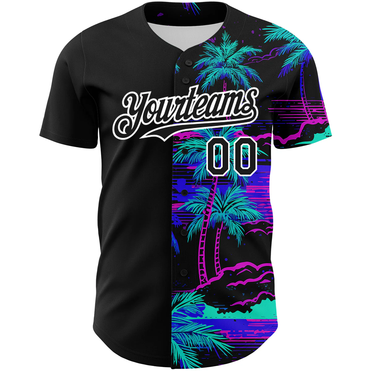 Personalized Black Neon 3D Pattern Design Beach Hawaii Palm Trees Custom Name Number Sublimation Uniform - Image 3
