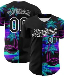 Personalized Black Neon 3D Pattern Design Beach Hawaii Palm Trees Custom Name Number Sublimation Uniform