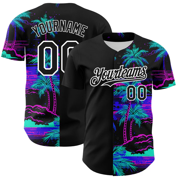 Personalized Black Neon 3D Pattern Design Beach Hawaii Palm Trees Custom Name Number Sublimation Uniform