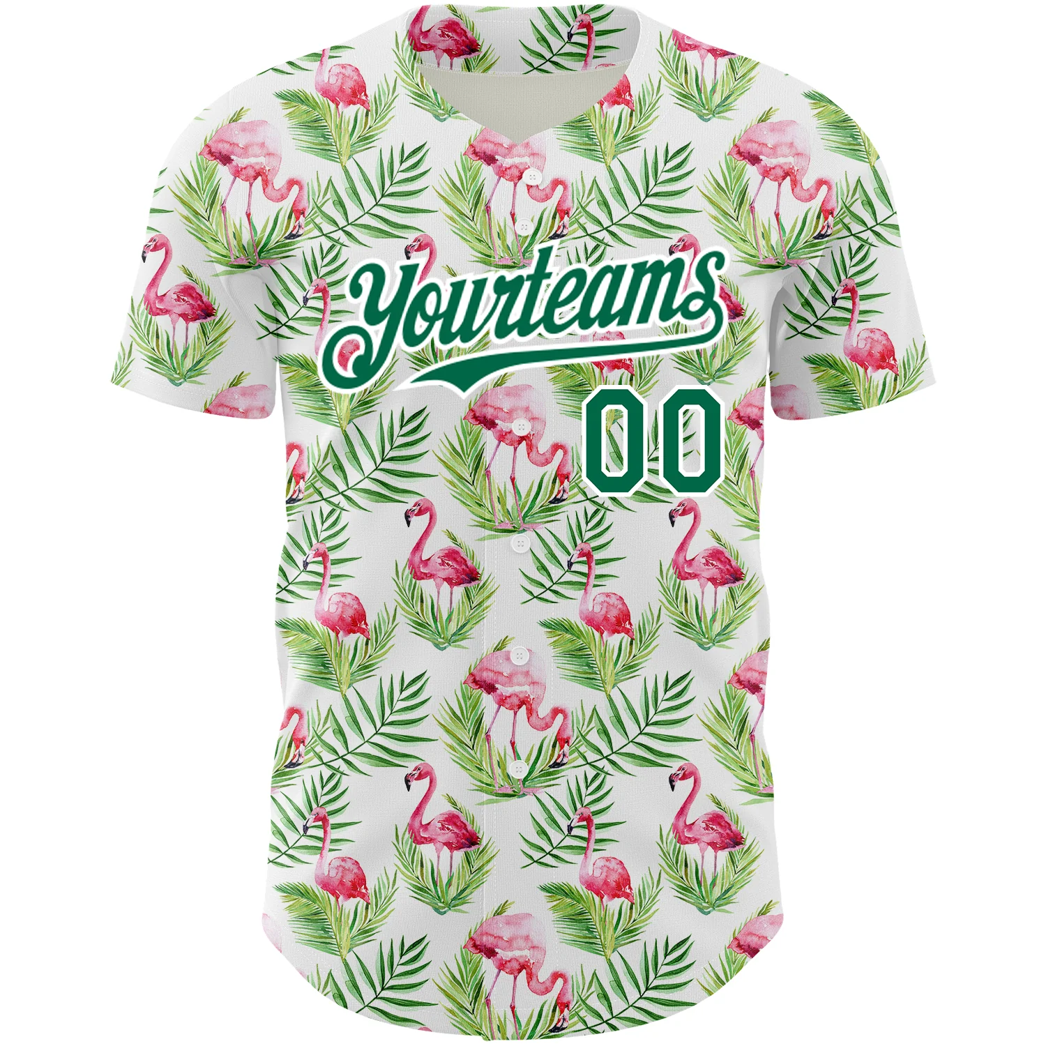 Personalized White Kelly Green Tropical Hawaii Palm Leaves And Flamingo Custom Name Number Sublimation Uniform - Image 3