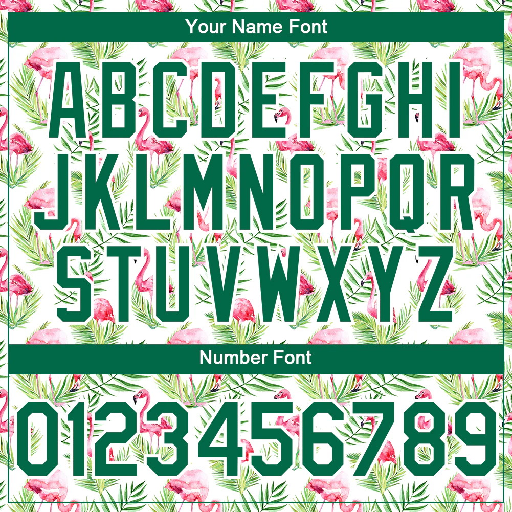 Personalized White Kelly Green Tropical Hawaii Palm Leaves And Flamingo Custom Name Number Sublimation Uniform - Image 5