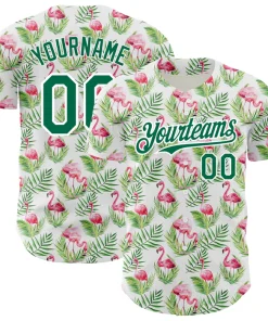 Personalized White Kelly Green Tropical Hawaii Palm Leaves And Flamingo Custom Name Number Sublimation Uniform