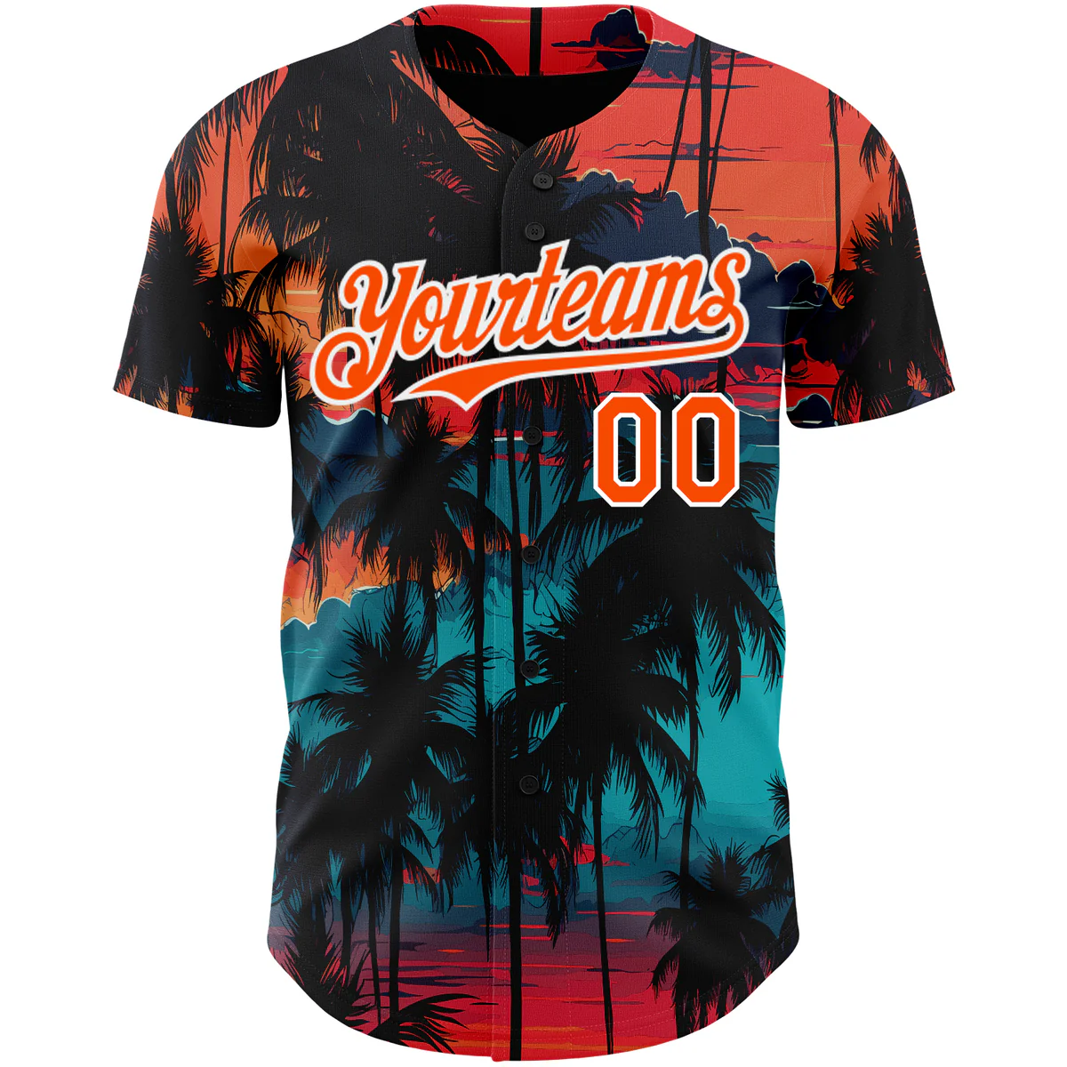 Personalized Black Orange 3D Pattern Design Tropical Hawaii Palms Trees Custom Name Number Sublimation Uniform - Image 3