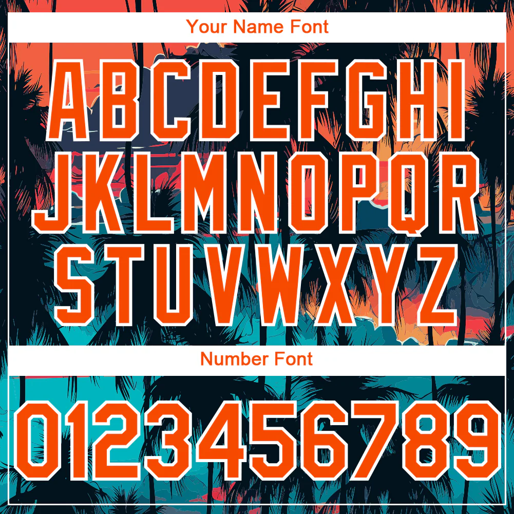 Personalized Black Orange 3D Pattern Design Tropical Hawaii Palms Trees Custom Name Number Sublimation Uniform - Image 5