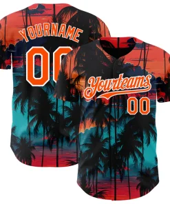 Personalized Black Orange 3D Pattern Design Tropical Hawaii Palms Trees Custom Name Number Sublimation Uniform