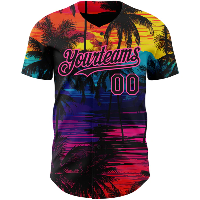 Personalized Black Pink 3D Pattern Design Tropical Hawaii Palms Trees Custom Name Number Sublimation Uniform - Image 3