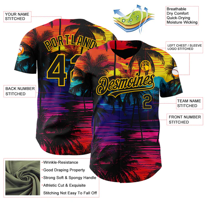Personalized Black Pink 3D Pattern Design Tropical Hawaii Palms Trees Custom Name Number Sublimation Uniform - Image 4
