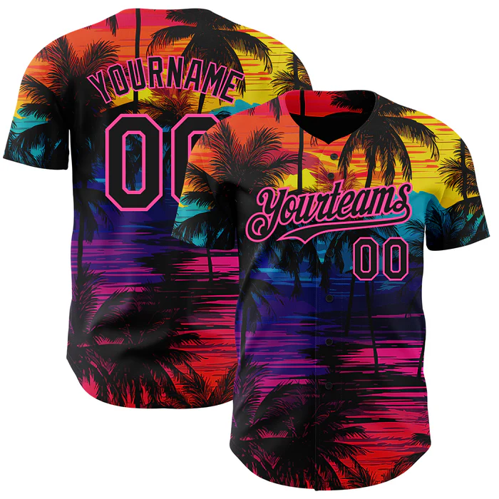 Personalized Black Pink 3D Pattern Design Tropical Hawaii Palms Trees Custom Name Number Sublimation Uniform - Image 2