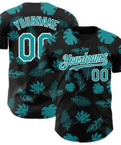 Personalized Black Teal Hawaii Palm Leaves Custom Name Number Sublimation Uniform