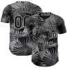 Personalized Black Grey 3D Hawaii Palm Leaves Custom Name Number Sublimation Uniform