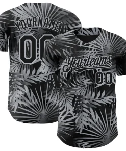 Personalized Black Grey 3D Hawaii Palm Leaves Custom Name Number Sublimation Uniform
