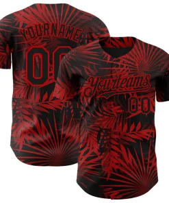 Personalized Black Red 3D Hawaii Palm Leaves Custom Name Number Sublimation Uniform