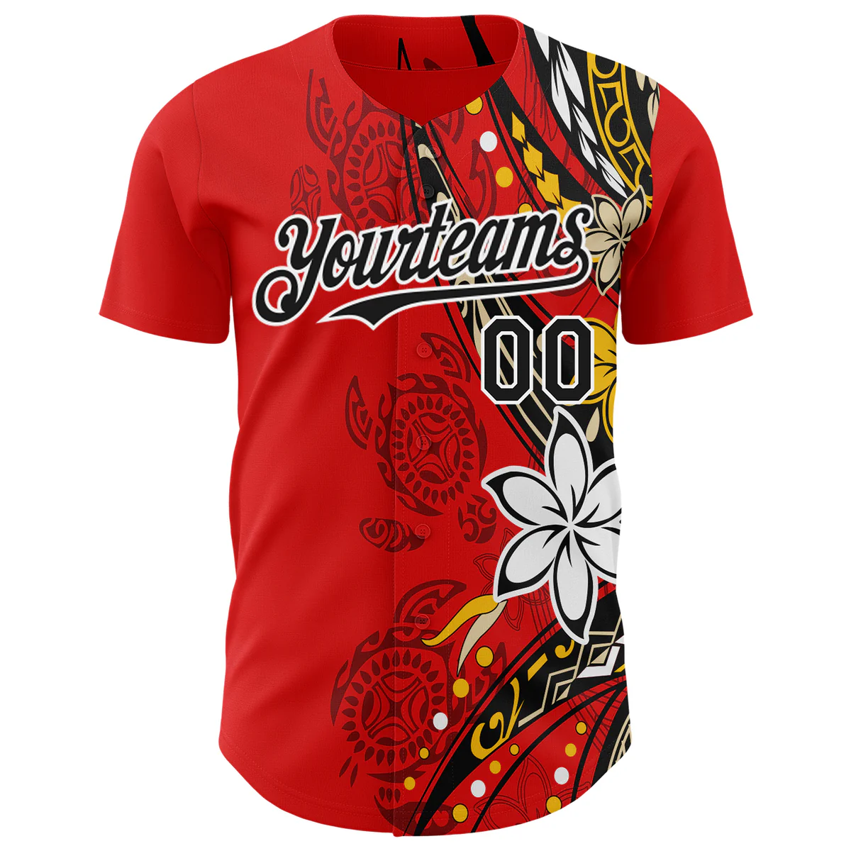 Personalized Red Black White 3D Hawaii Flower Custom Name Number Sublimation Uniform - Image 3